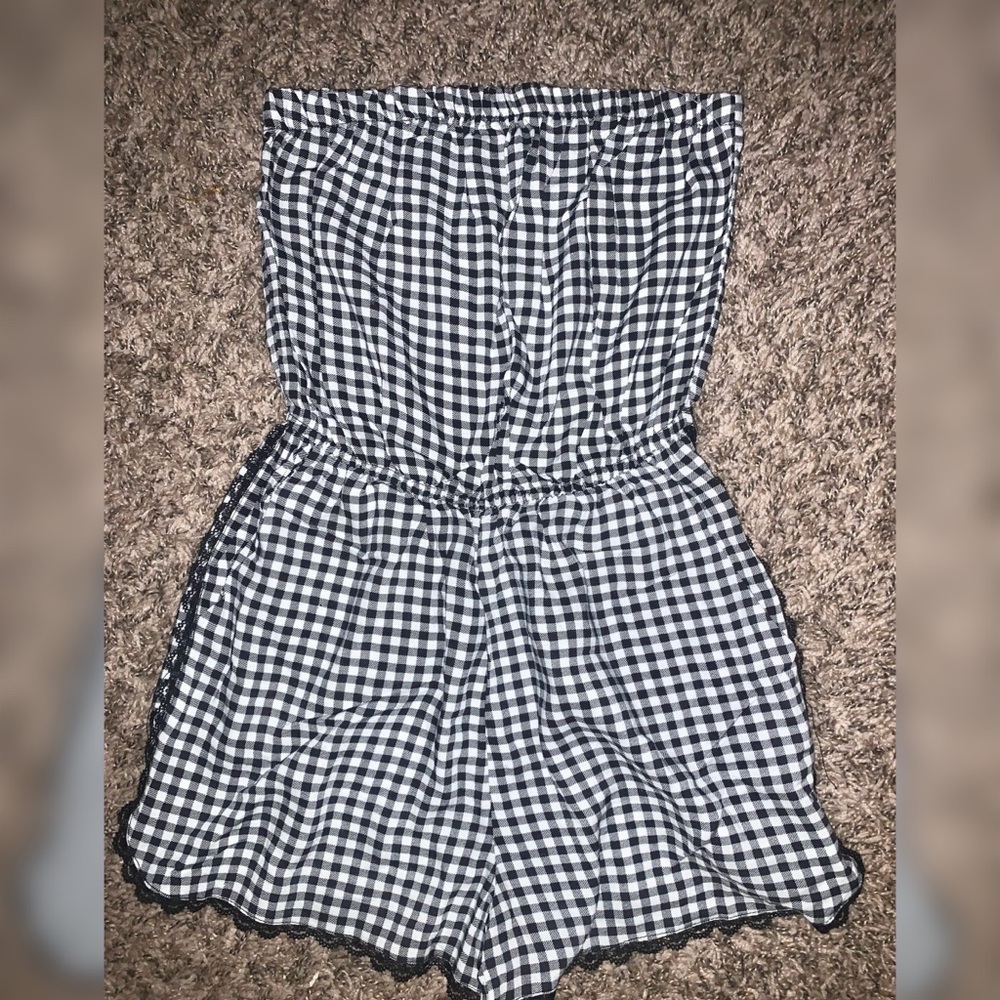 Black & White Gingham Strapless Romper